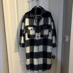 Plaid long flannel jacket, size medium